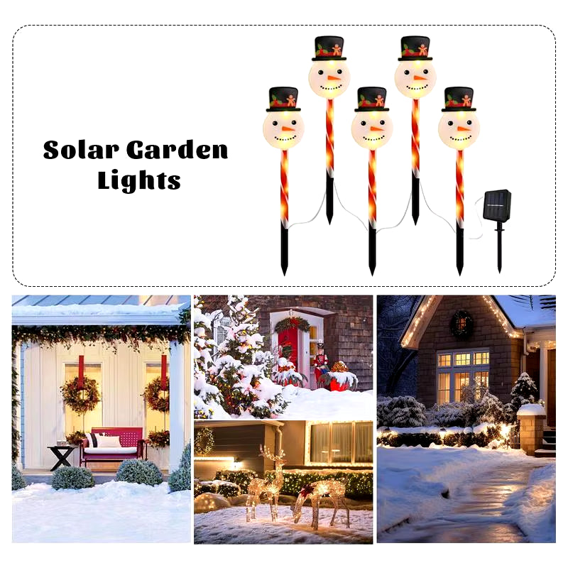 Christmas Pathway Lights 5X Light-Up Christmas Driveway Stake Solar-Powered LED Christmas Landscape Lights Waterproof Christmas